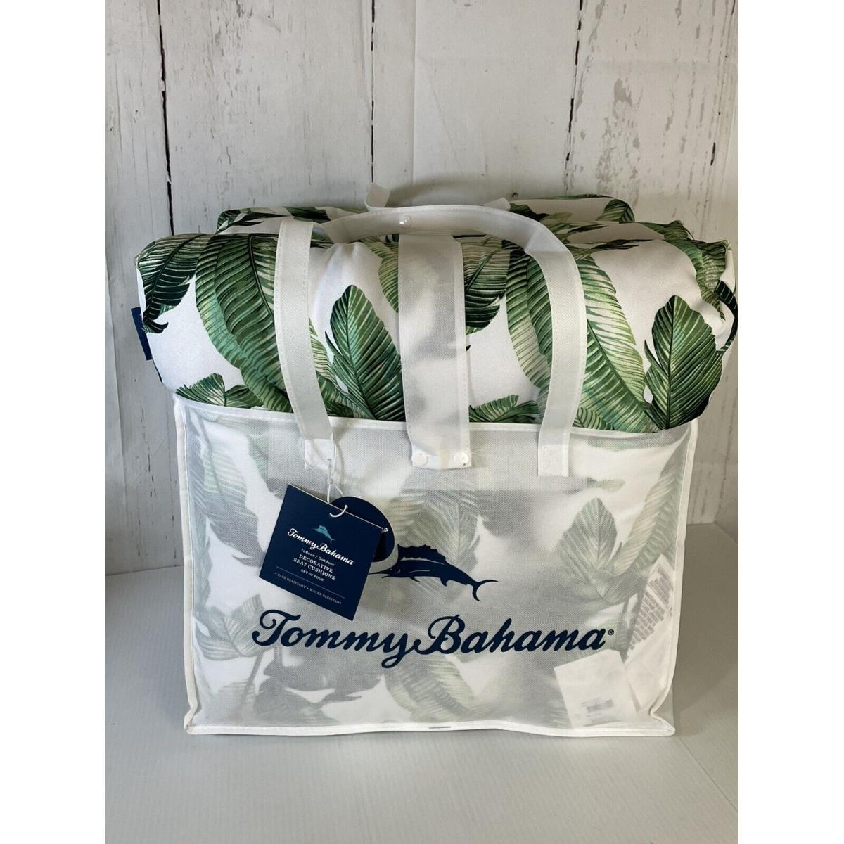 Tommy Bahama Seat Cushions W/bag In/outdoor 19X19x3 Wh/green Palm Leaves Set 4