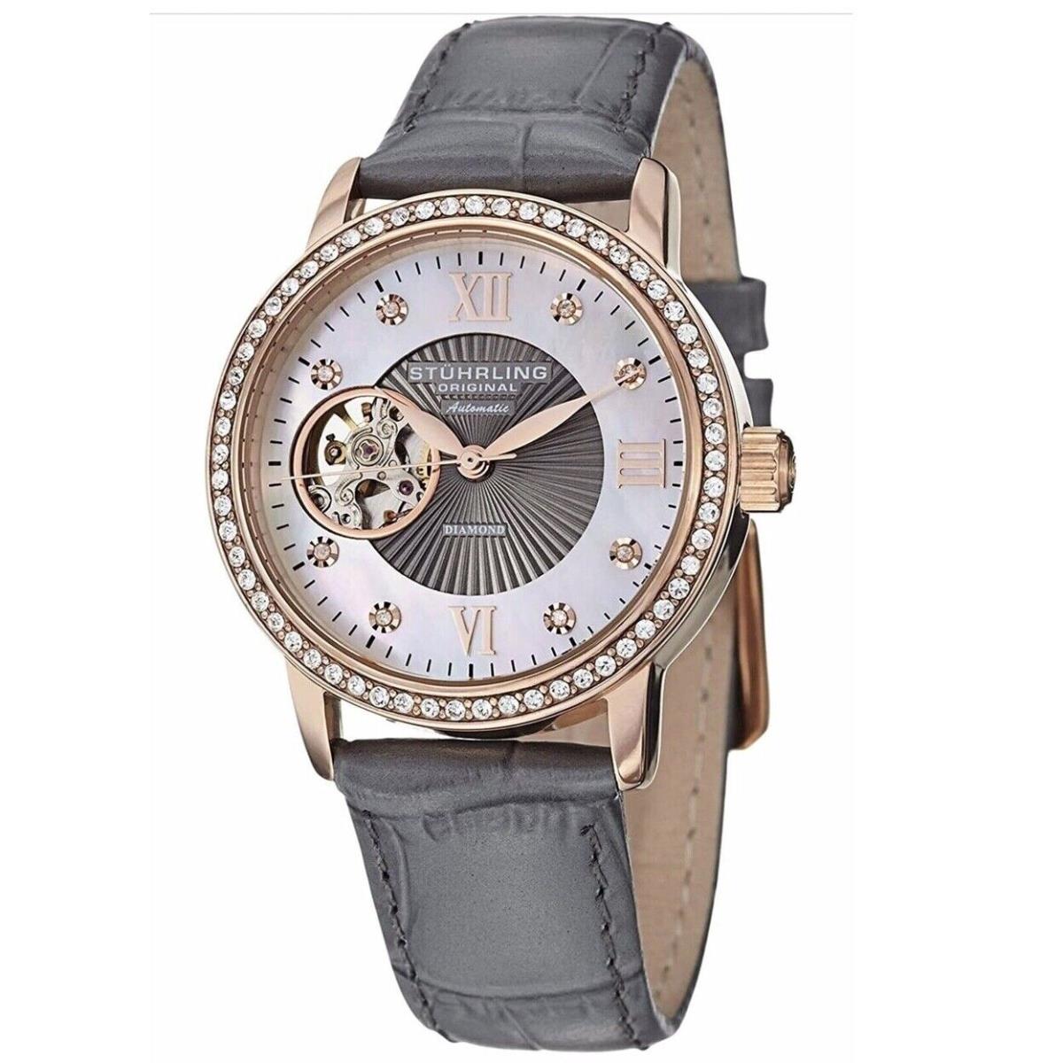 Stuhrling Vogue Womens Grey Dial Watch 710.04 Stainless Steel Leather Strap