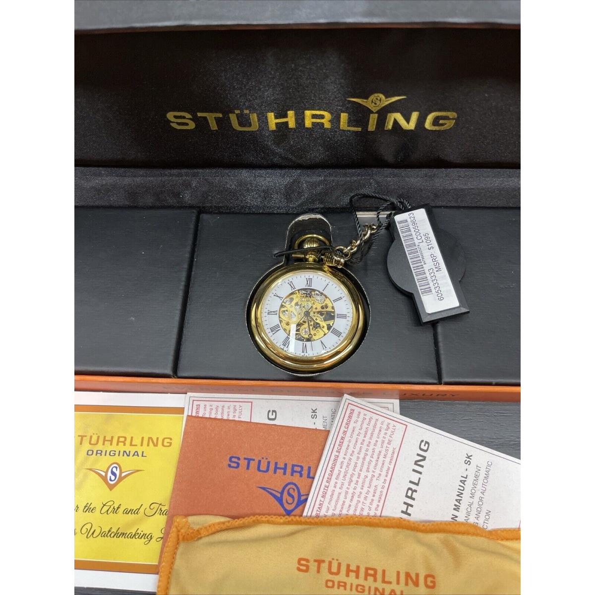 Stuhrling Hand Wind Skeleton Pocket Watch