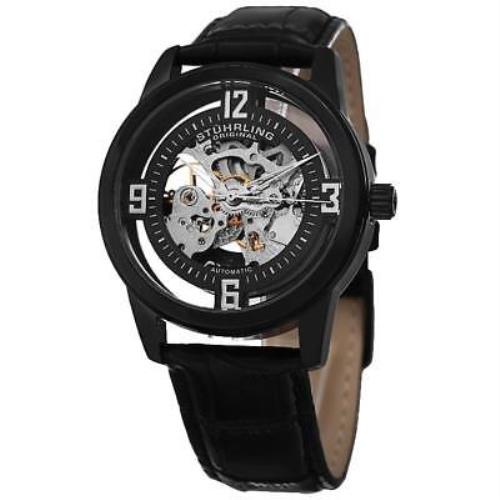 Stuhrling 877 06 Winchester Automatic Skeleton Black Leather Mens Watch