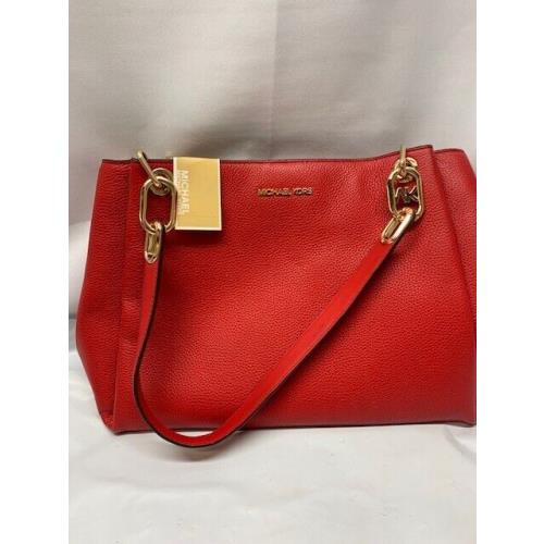 Michael Kors Trisha Large Triple Gusset Shoulder Bag Leather Bright Red