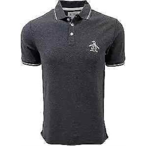 Original Penguin Men`s Mega Pete Short Sleeve Polo Shirt Dk Charcoal Heather