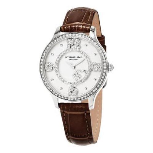 Stuhrling 760.01 760 01 Chic Crystals Heart Brown Leather Strap Womens Watch - Brown