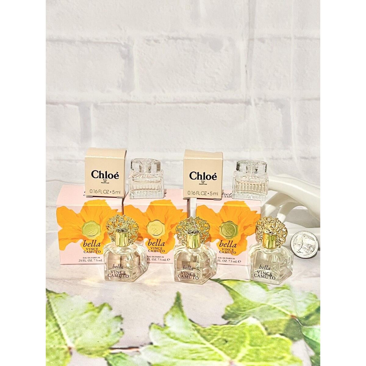 5 Pcs Set Vince Camuto Bella Edp Parfum Mini 7.5mL Chloe Edp 5 ML