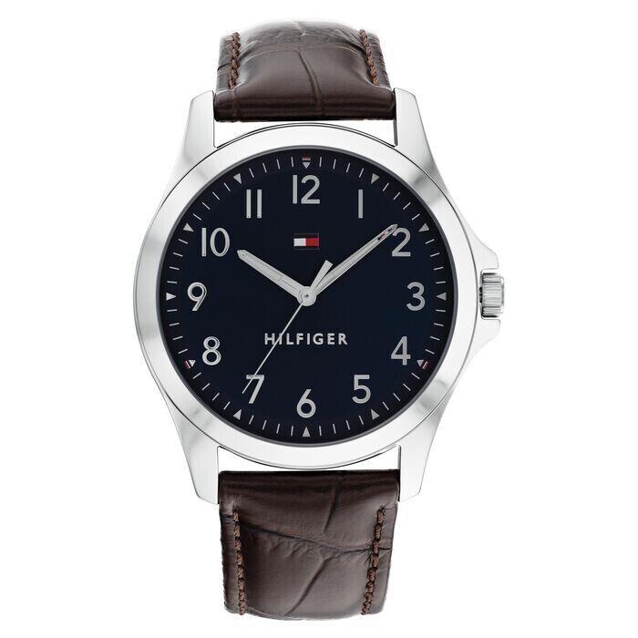 Tommy Hilfiger Mens Watch 44mm Deep Blue Dial Brown Leather Strap 1791449