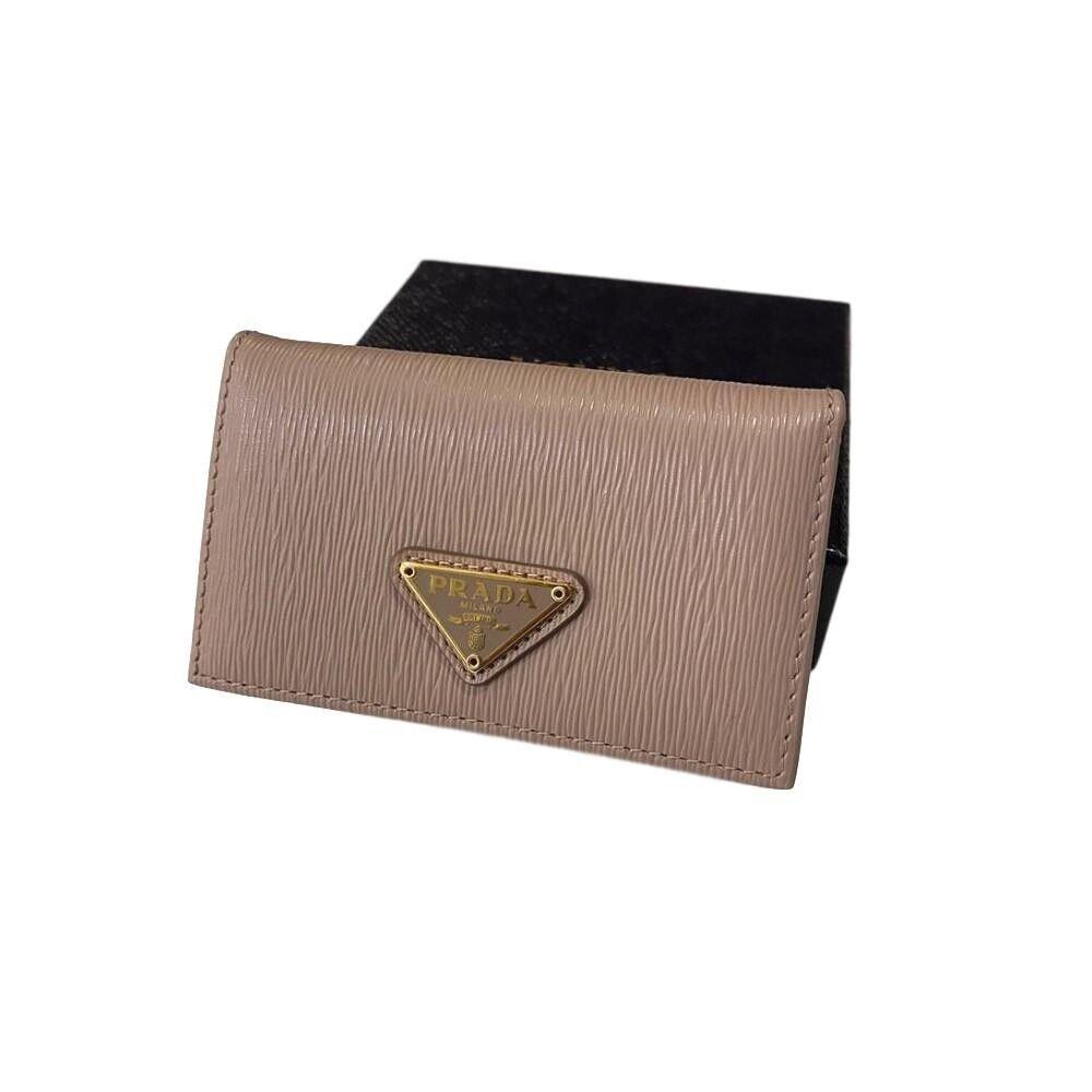 Prada Women`s Vitello Move Cipria Beige Leather Card Case Wallet