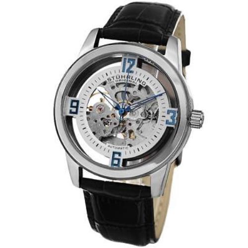 Stuhrling 877 01 Winchester Automatic Skeleton Black Leather Mens Watch