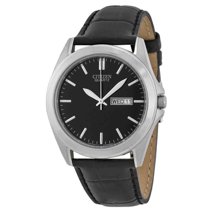 Citizen Black Dial Black Leather Men`s Watch BF0580-06E