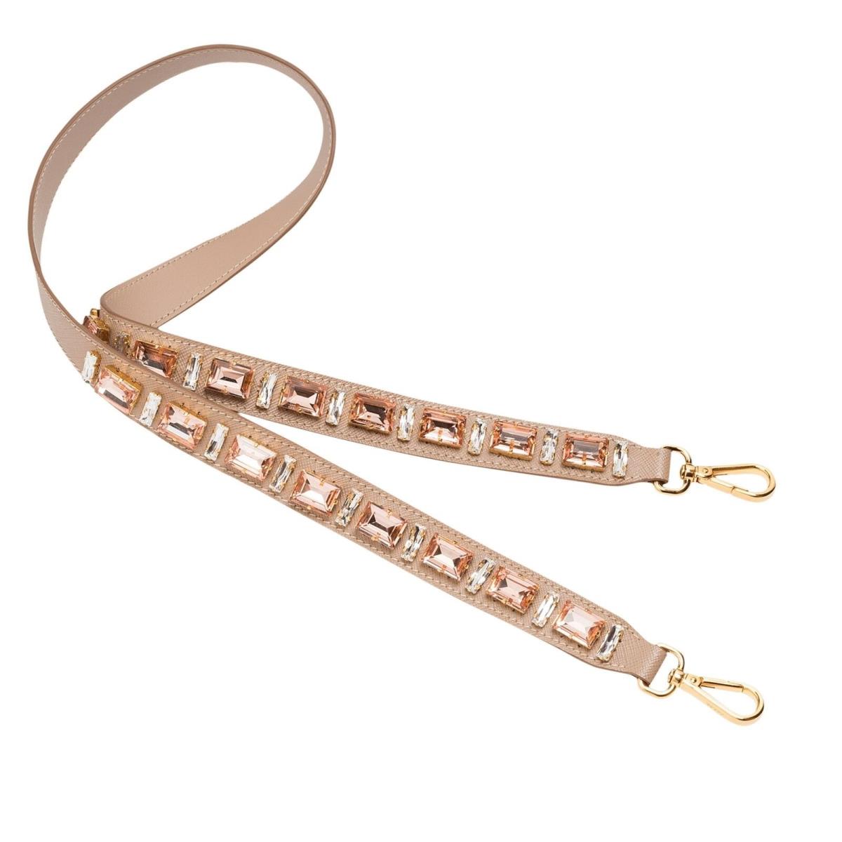 Prada Leather Saffiano Crystal Women`s Blush Pink Handbag Strap 1TY006