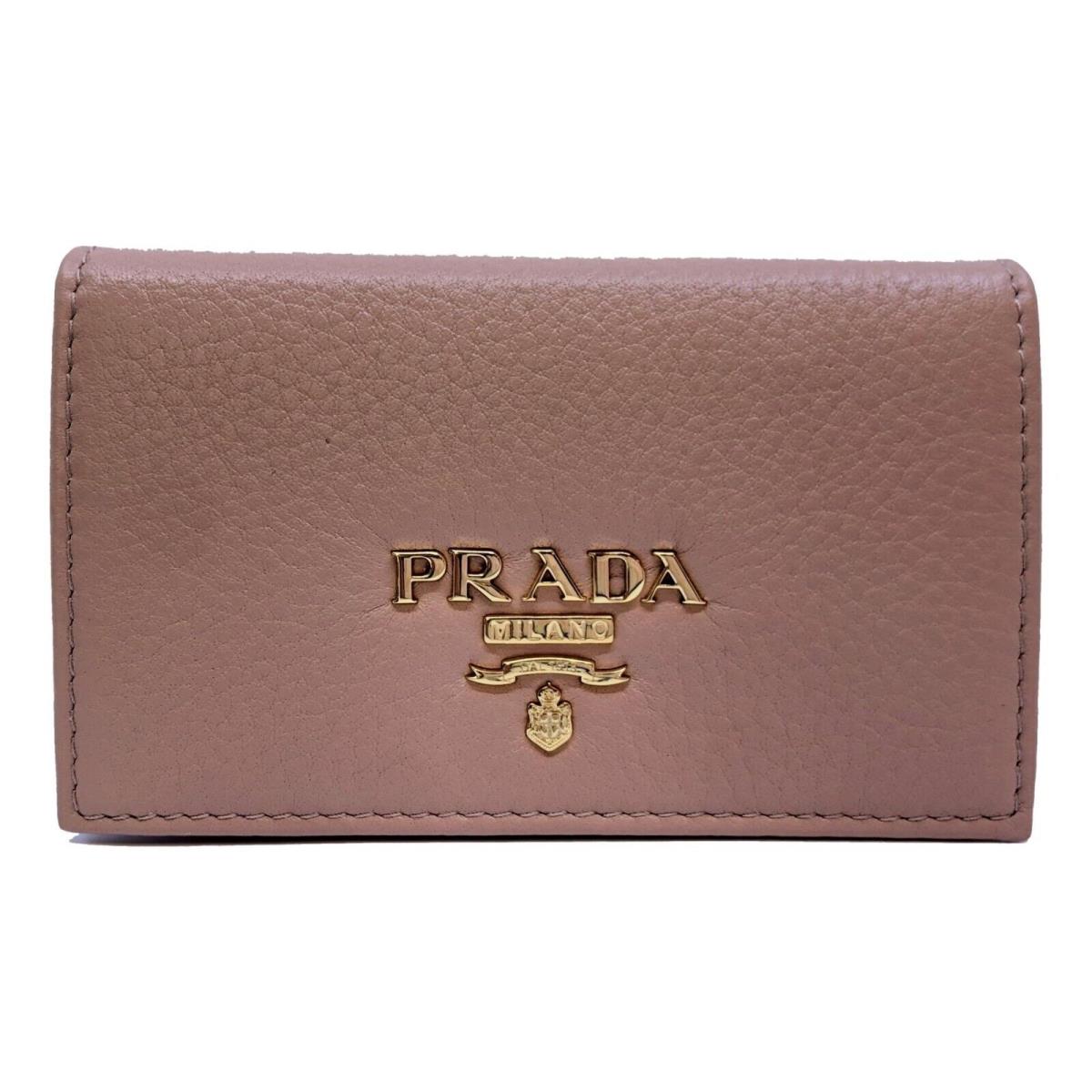 Prada Women`s Vitello Grain Cipria Beige Leather Card Case Wallet