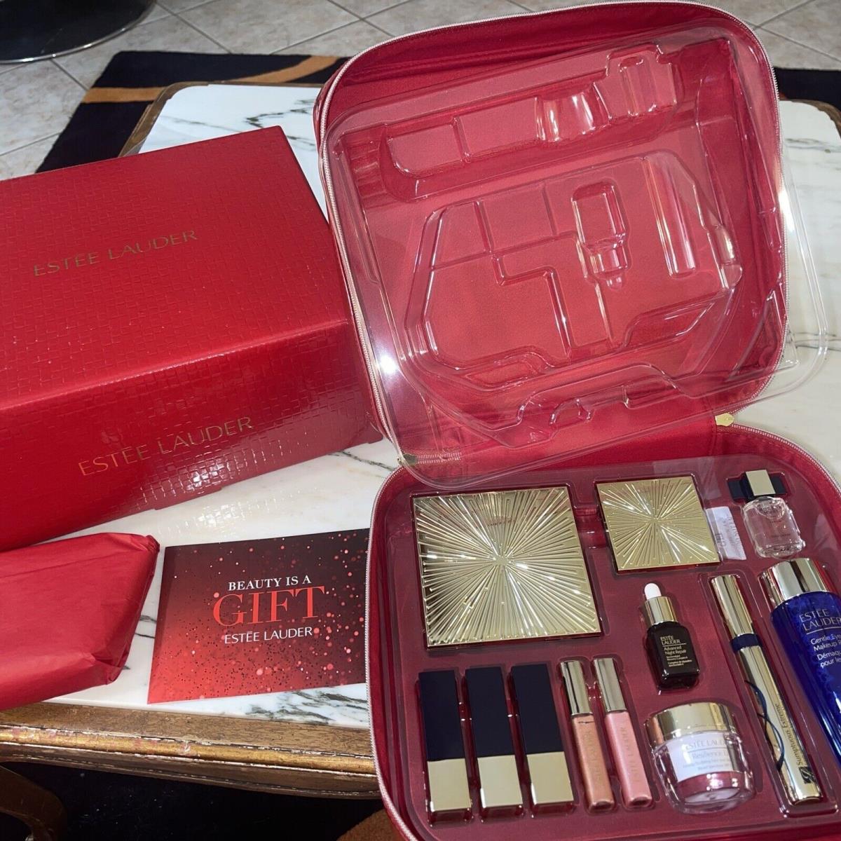 Estee Lauder Skin Care Make-up Eye Care Red Zipper Travel Case Gift Set