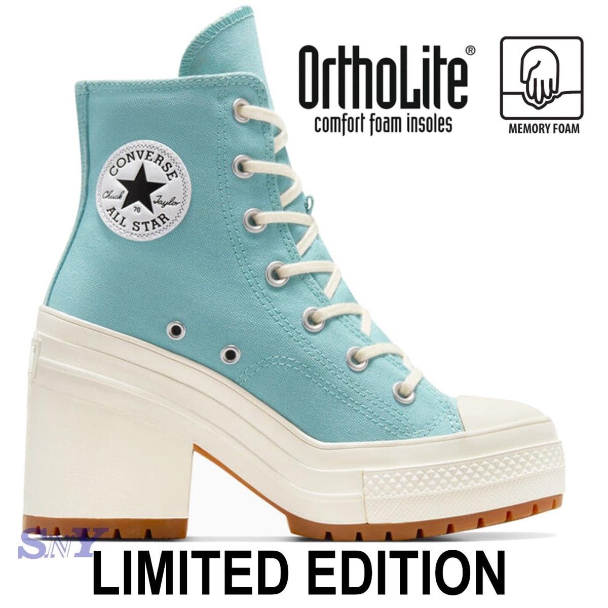 Converse Women`s Chuck 70 De Luxe Heel Limited Edition Premium Shoes Size 9 Infinity Pool/Egret/Black