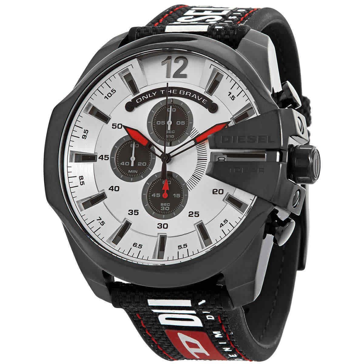 Diesel Mega Chief Chronograph Quartz Silver Dial Men`s Watch DZ4512