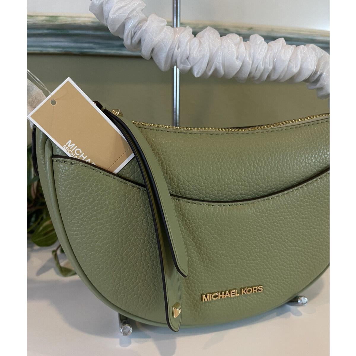 Michael Kors Dover Small XS Half Moon Crossbody Bag Shoulder Green Sage Leather