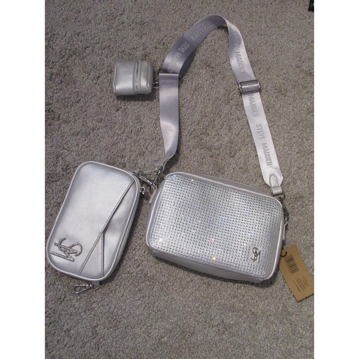 Steve Madden Bcarmine Crossbody Bag 3 Piece Gift Set Silver Rhinestones