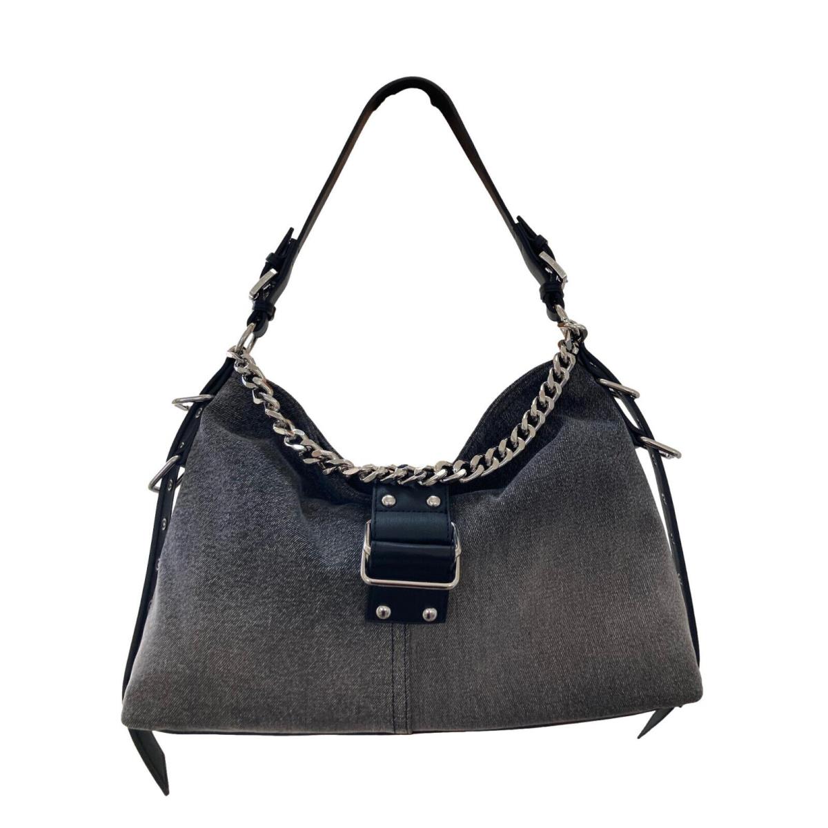 Steve Madden Balyssa Black Faded Denim Large Laptop Compatible Hobo Shouder Bag