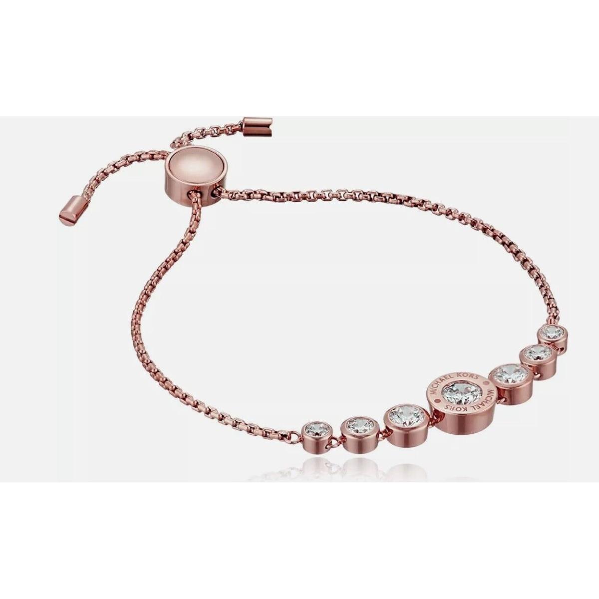 Michael Kors Rose Gold Logo Round Crystals Adjustable Bracelet MKJ5336791