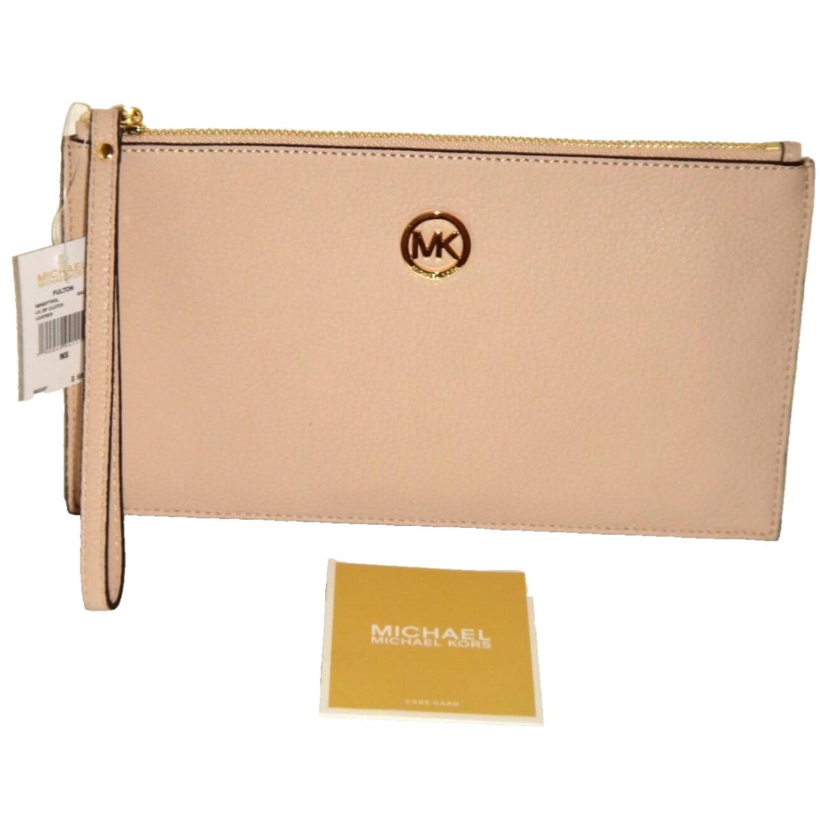 Michael Kors Womens MK Fulton LG Zip Clutch Wrist-let Wallet Ballet Leather Gold