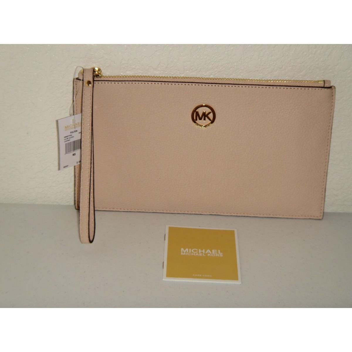 Michael Kors Womens MK Fulton LG Zip Clutch Wrist-let Wallet Ballet Leather Gold