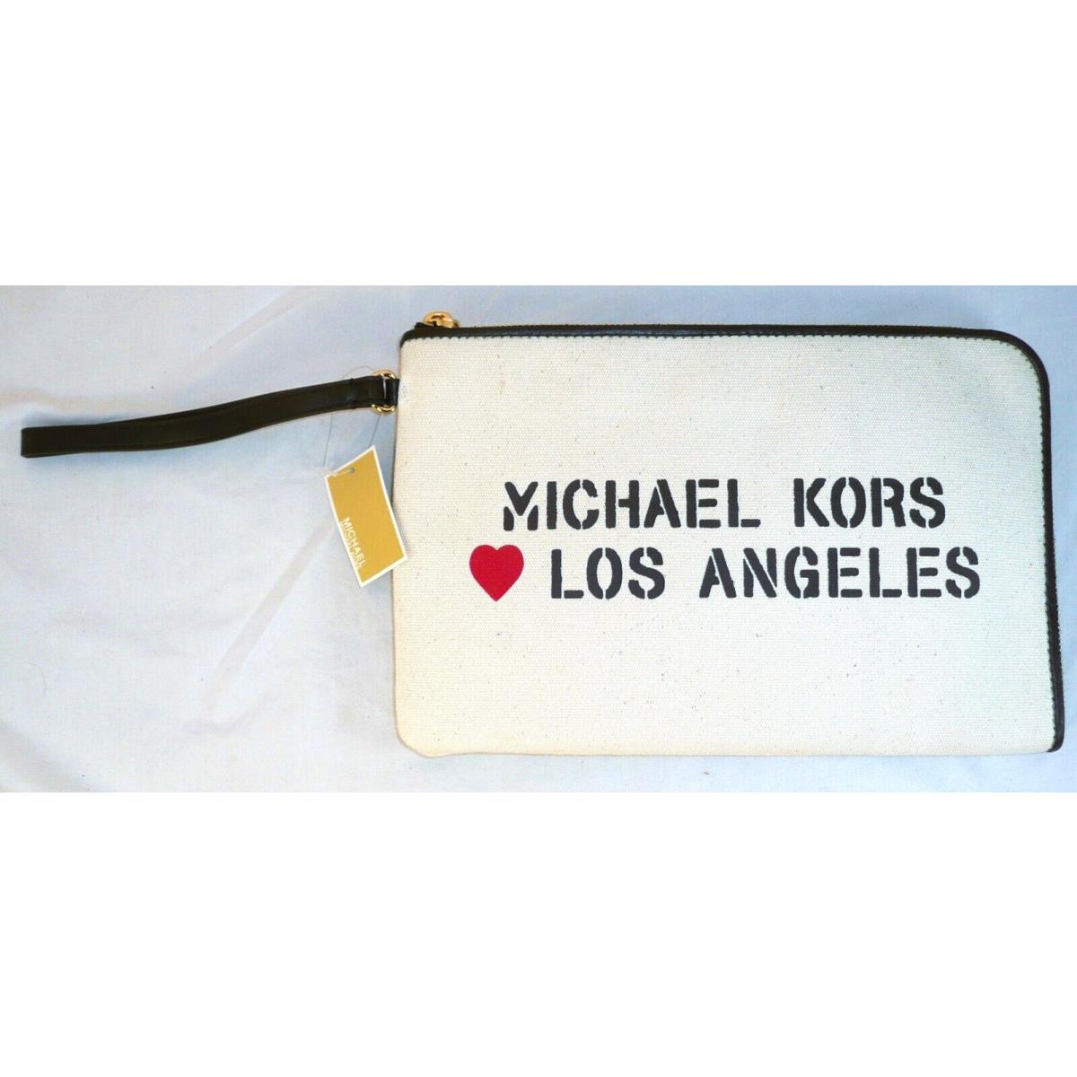 Michael Kors Pouch Love Los Angeles Natural Canvas Wristlet Purse Bag Clutch