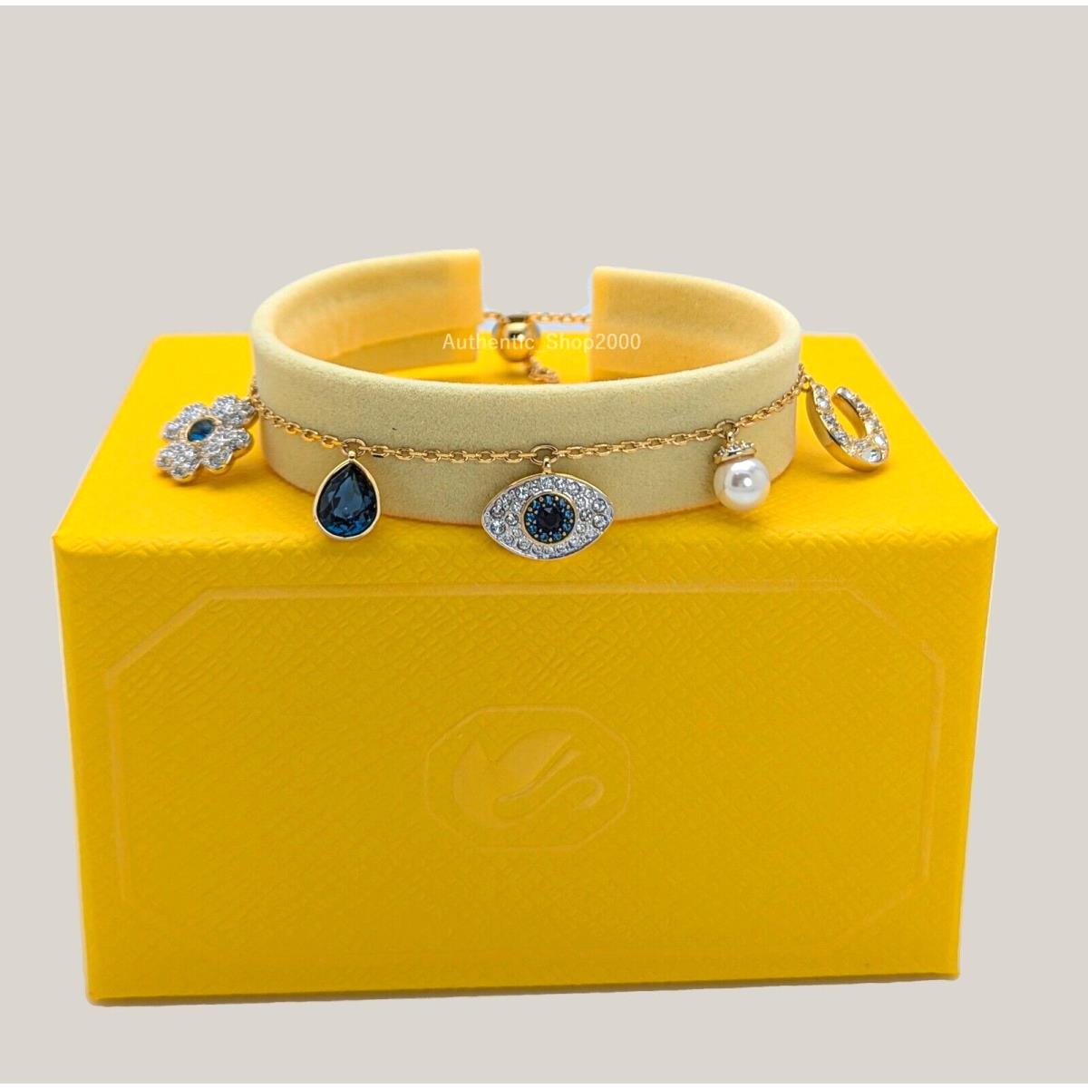 Swarovski Gold Clover Evil Eye Horseshoe Charms Bracelet 5692162