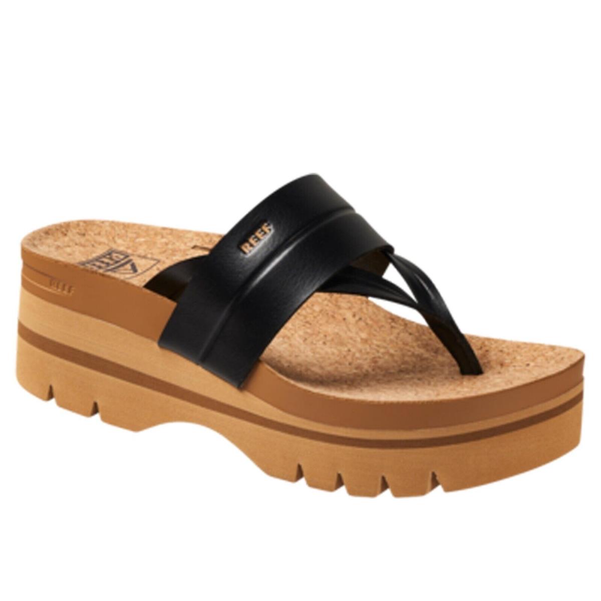 Reef CJ5822 Women`s Vista Higher Savanah Black/tan Comfort Platform Thong Sandal