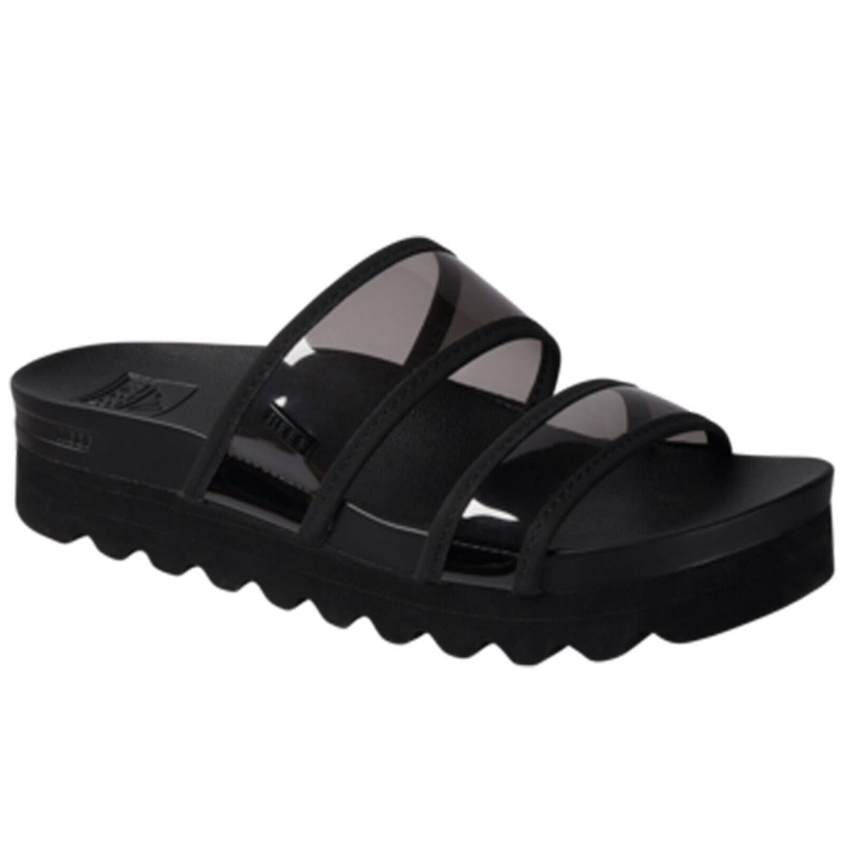 Reef CJ6850 Women`s Vista Hi-energy Black Transparent Platform Slide Lug Sandal