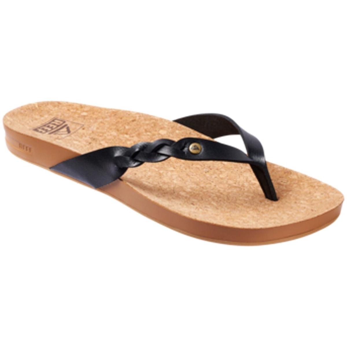 Reef CJ0195 Women`s Cushion Court Twist Black Wider Comfort Sandal Flip Flop