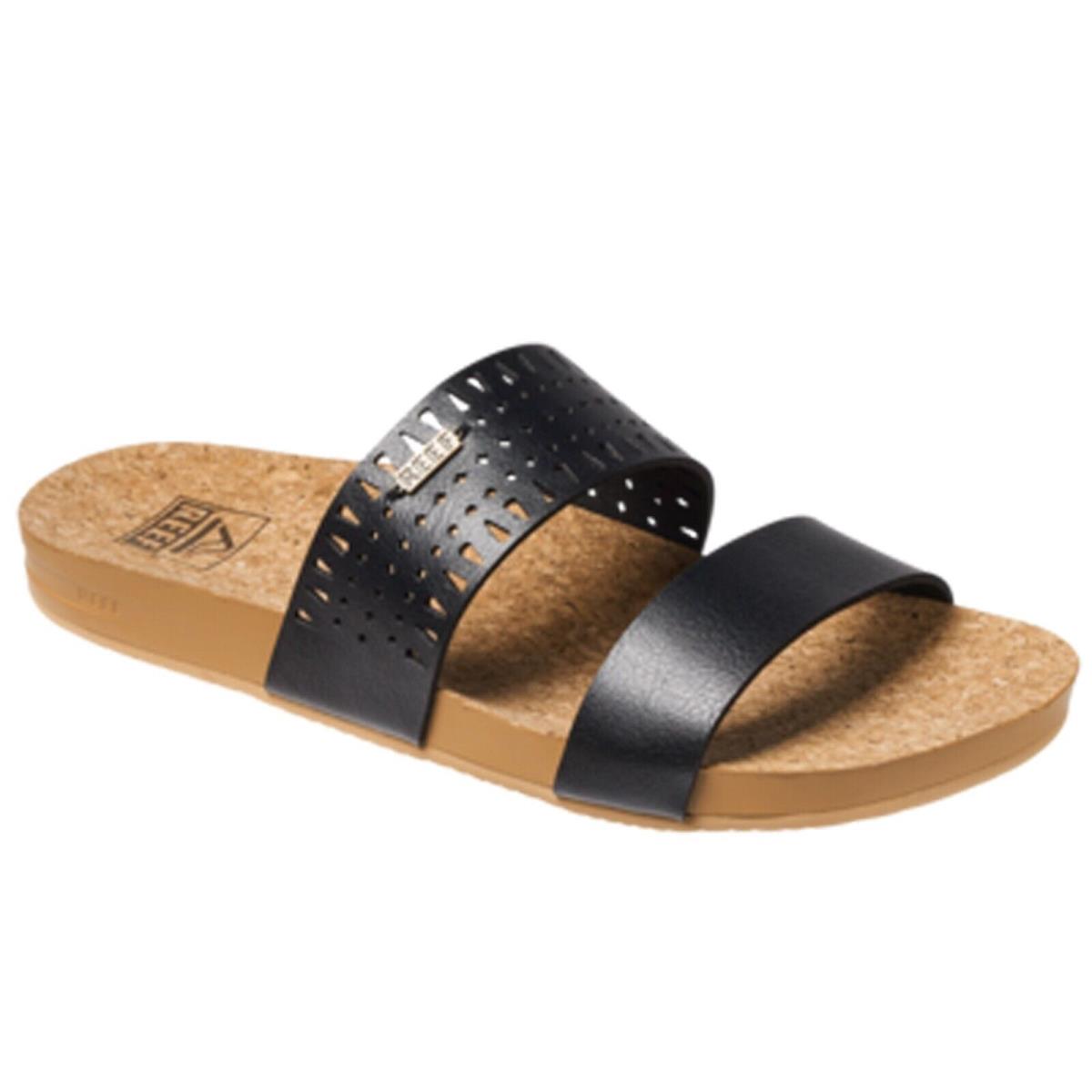 Reef CI9199 Women`s Cushion Vista Perf Black/tan Perforated Comfort Slide Sandal