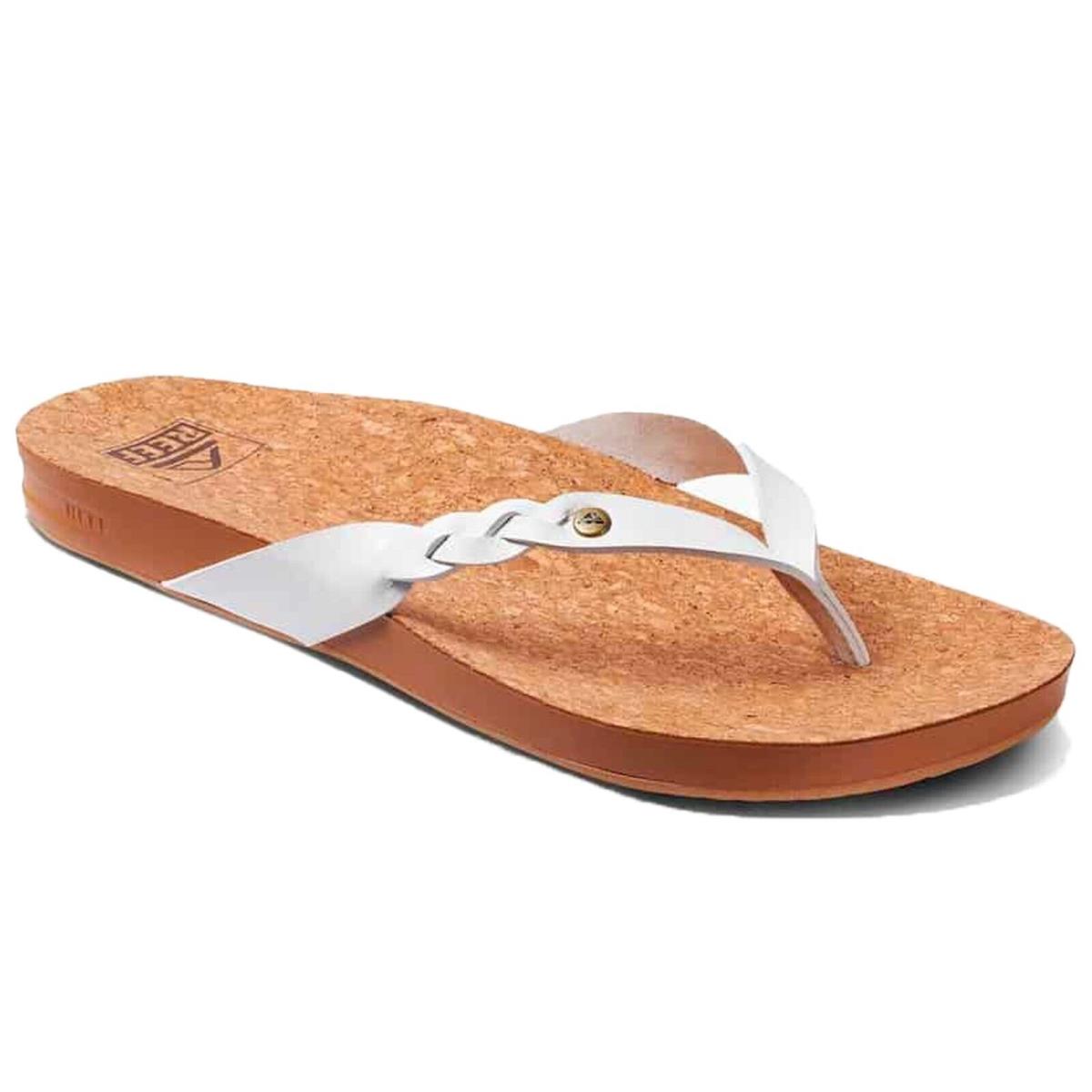 Reef CJ0196 Women`s Cushion Court Twist White Wider Comfort Sandal Flip Flop