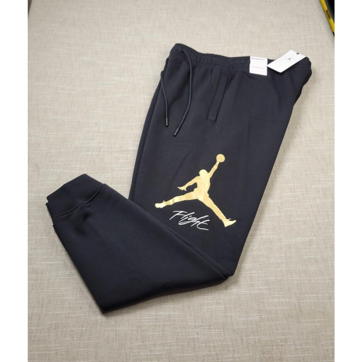 Nike Air Jordan Jogger Pants Medium Men Black Gold Jumpman Flight Fleece Tapered