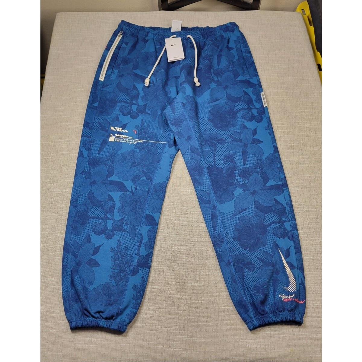 Nike Jogger Pants XL Men Blue White Floral Grid Swoosh Standard Issue Basketball