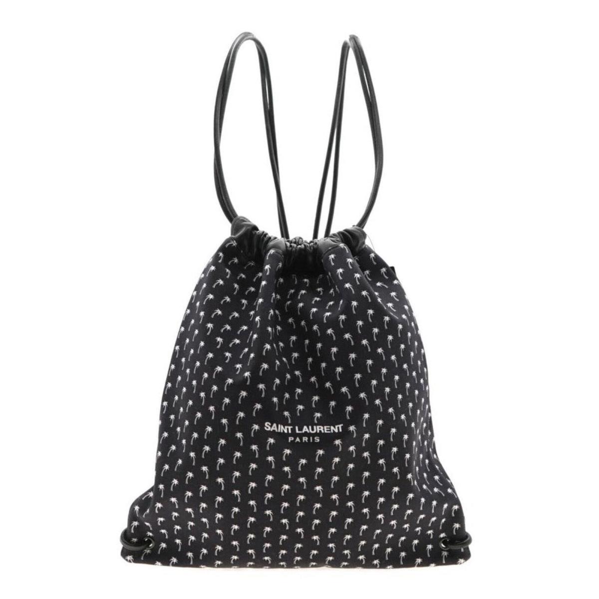 Saint Laurent Teddy Black Canvas Palm Drawstring Backpack 553919