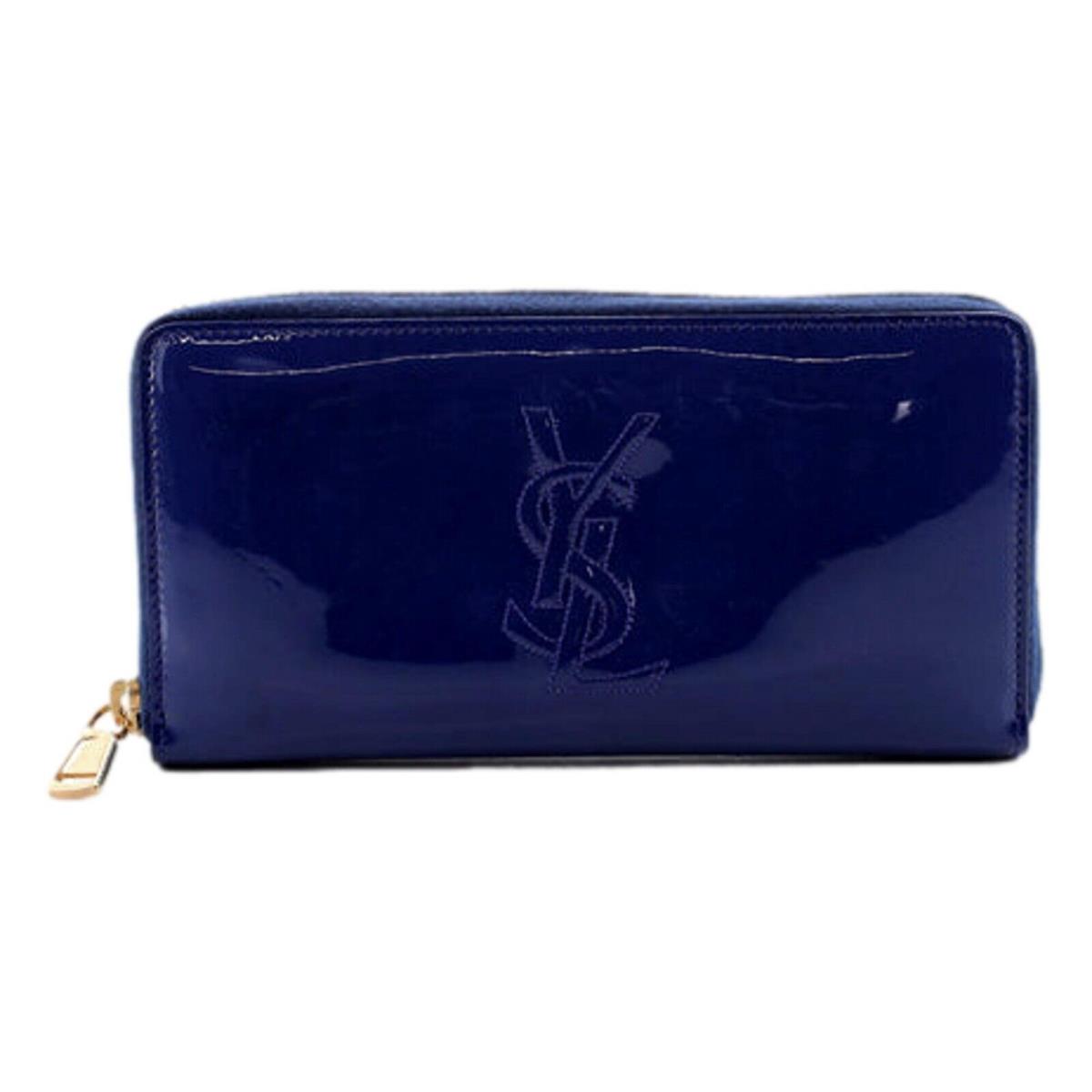 Saint Laurent Belle de Jour Blue Patent Leather Continental Zipper Wallet