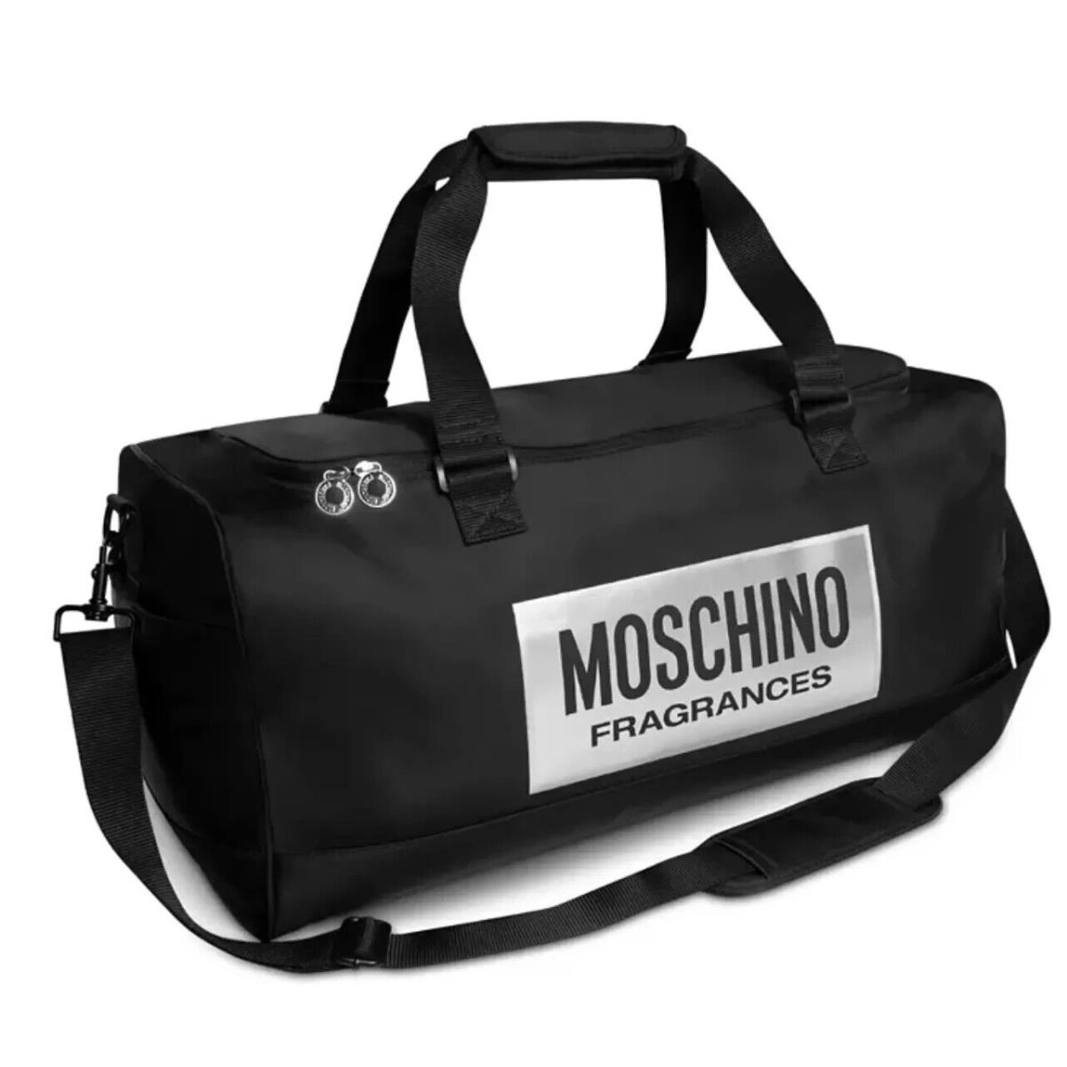 Moschino Black Silver Duffle Shoulder Bag Overnight Gym Weekender Travel Carryon