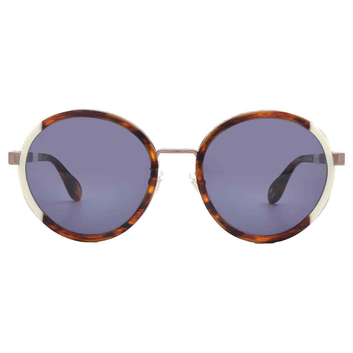 Carolina Herrera Blue Round Ladies Sunglasses SHN050M 097B 53 SHN050M 097B 53 - Frame: Brown, Lens: Blue