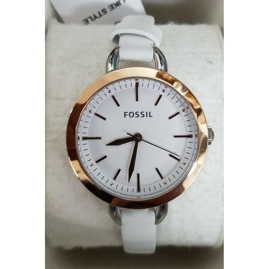 Fossil BQ3328 Classic White Dial White Leather Strap Women`s Watch