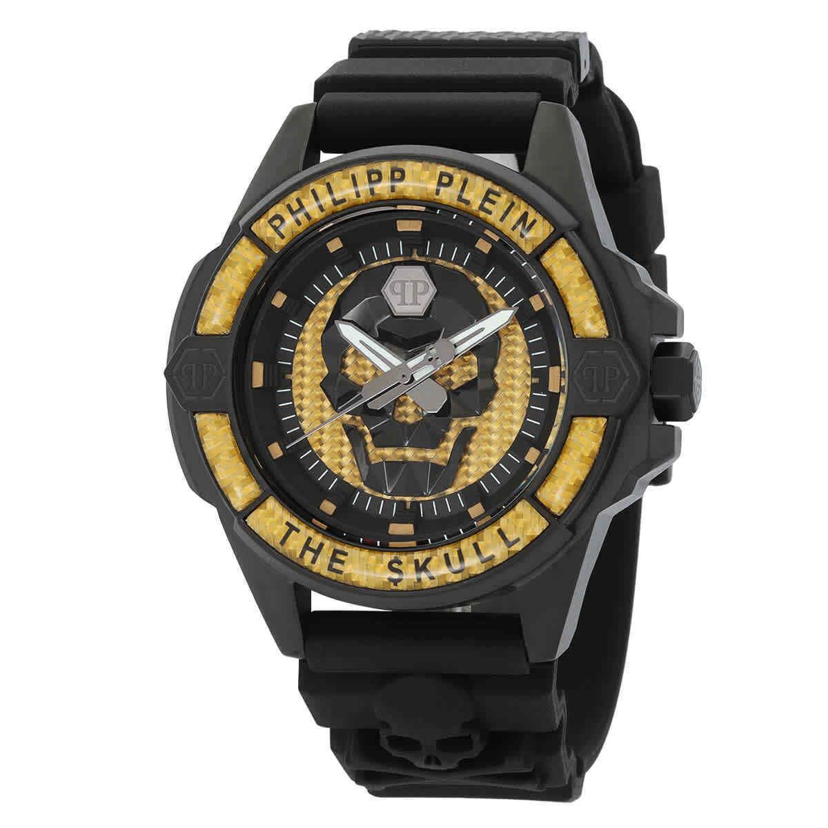 Philipp Plein The Skull Quartz Yellow Dial Men`s Watch PWAAA1922 - Dial: Yellow Carbon Fiber, Band: Black, Bezel: Black IP