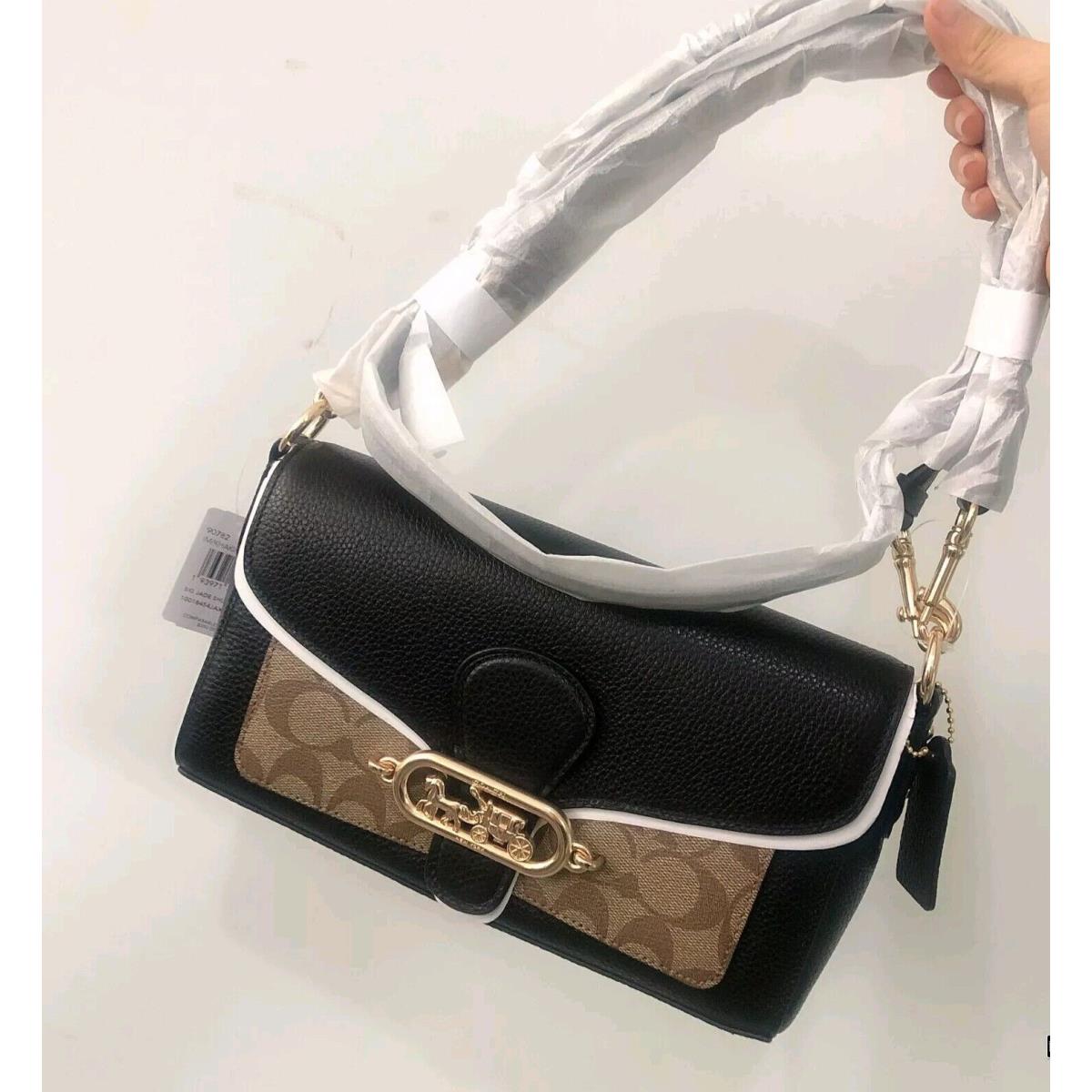 Coach 90782 Small Jade Shoulder Bag with Signature Canvas Khaki Black