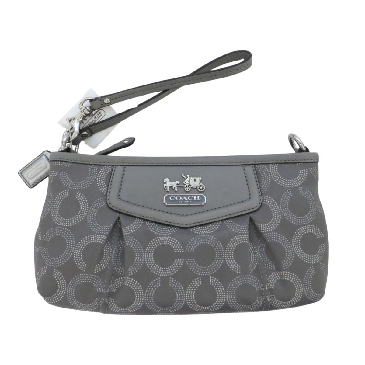 Coach Signature Leather Madison Dotted XL Wristlet Clutch Purse Gray 44428