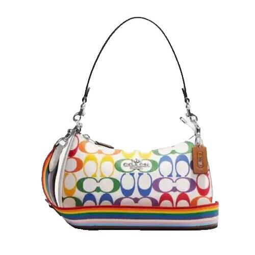 Coach Teri Shoulder Bag In Rainbow Signature Canvas CA176 Crossbody Purse Pride