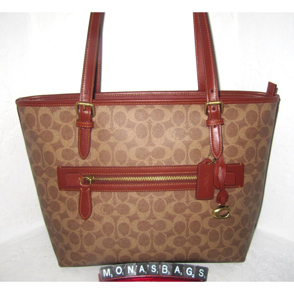 Coach CC402 Taylor Tote In Signature CC Tan Rust Handbag