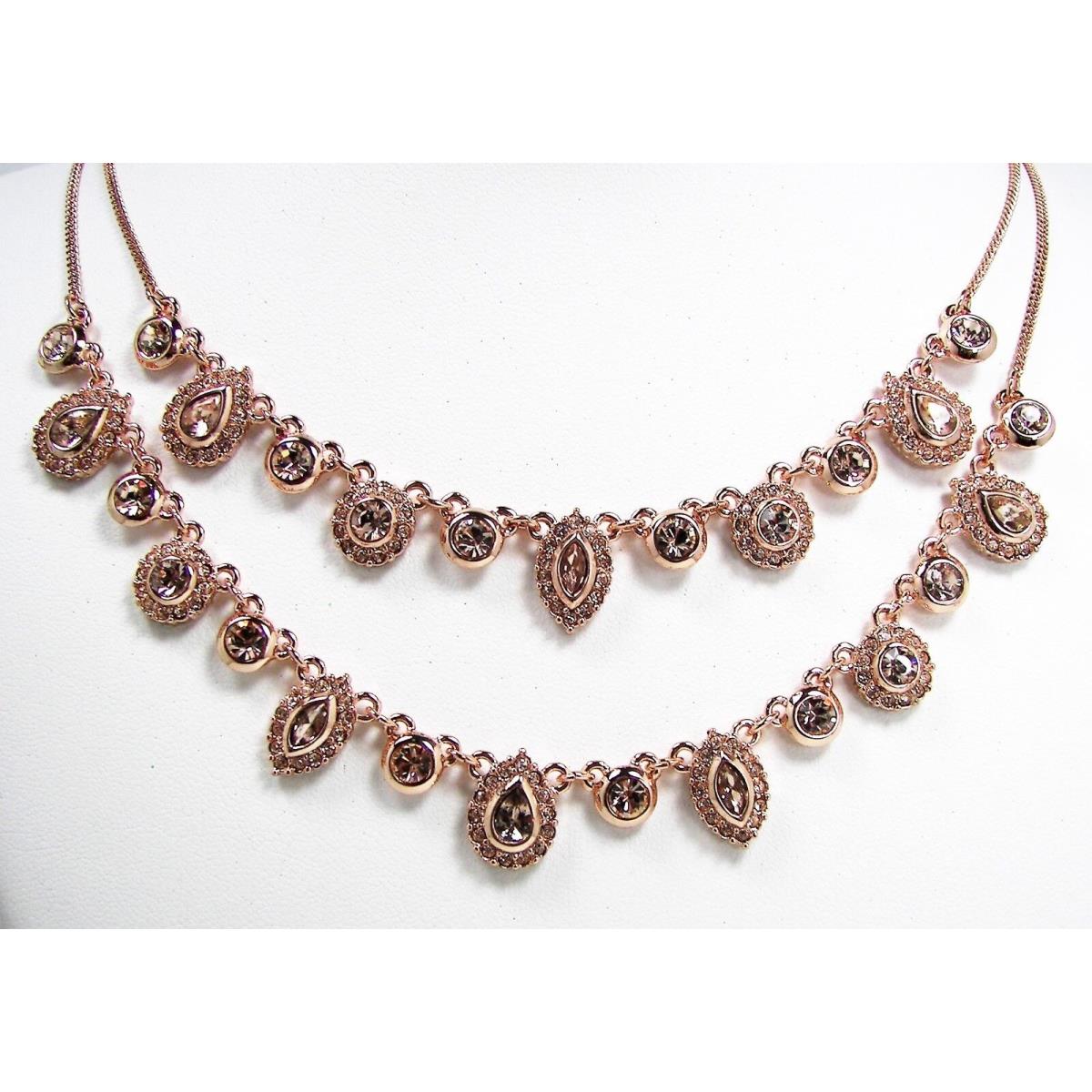 Givenchy Crystal Necklace Rose Gold Tone Double Strand Chase Collection Glamour