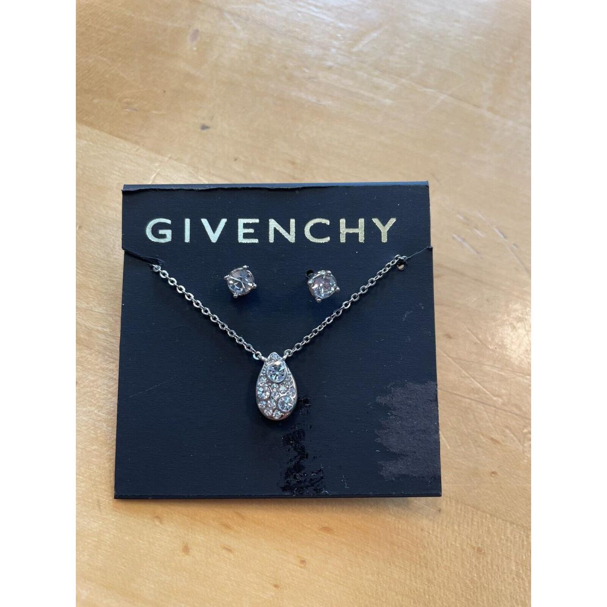 Givenchy Silver Tone Teardrop Necklace Earring Set- LA17