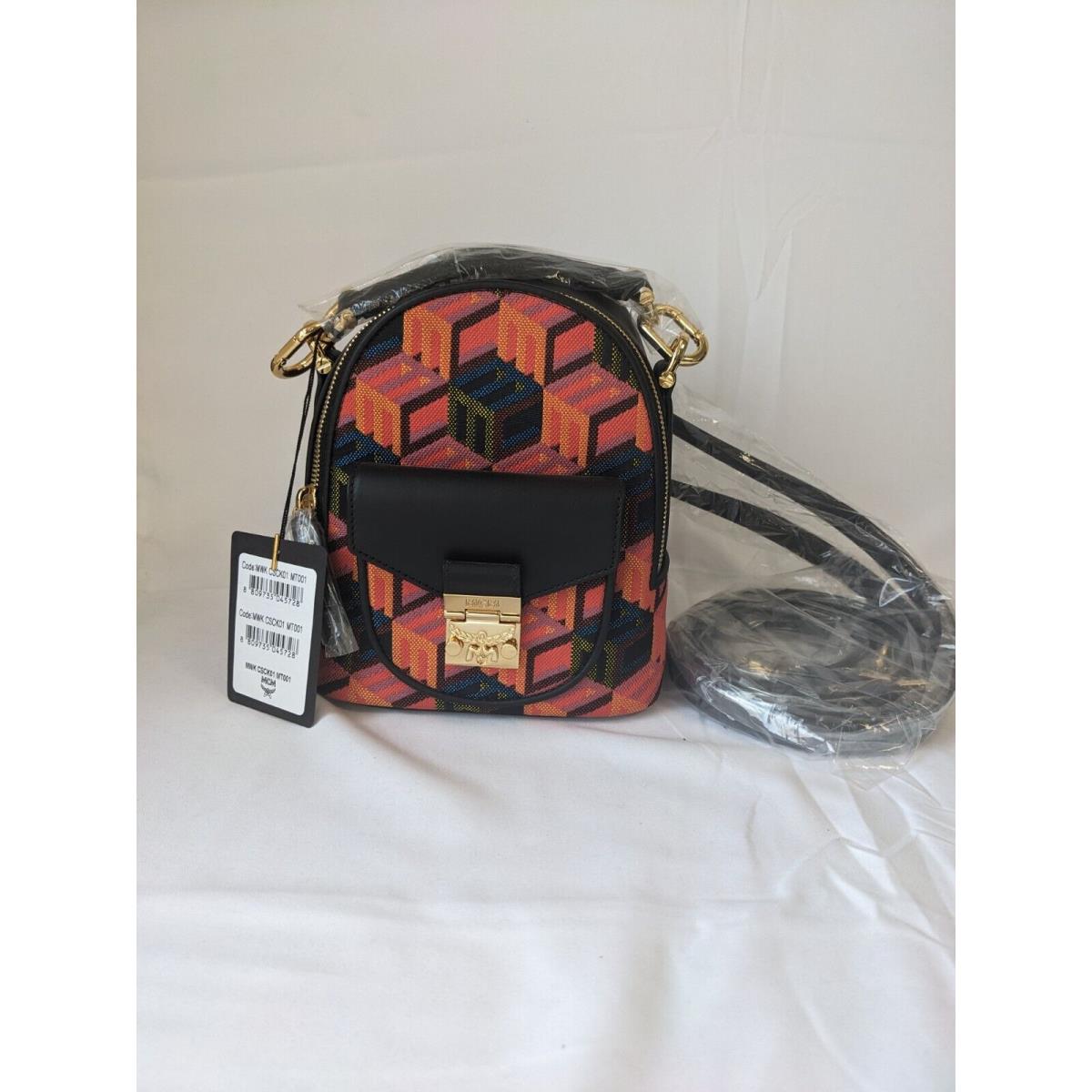 Mcm Cubic Logo Jacquard Backpack Bag Multi Color Xmini Size