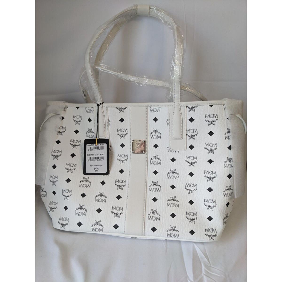 Mcm Women Reversible Liz Shopper in Visetos Canvas White Large