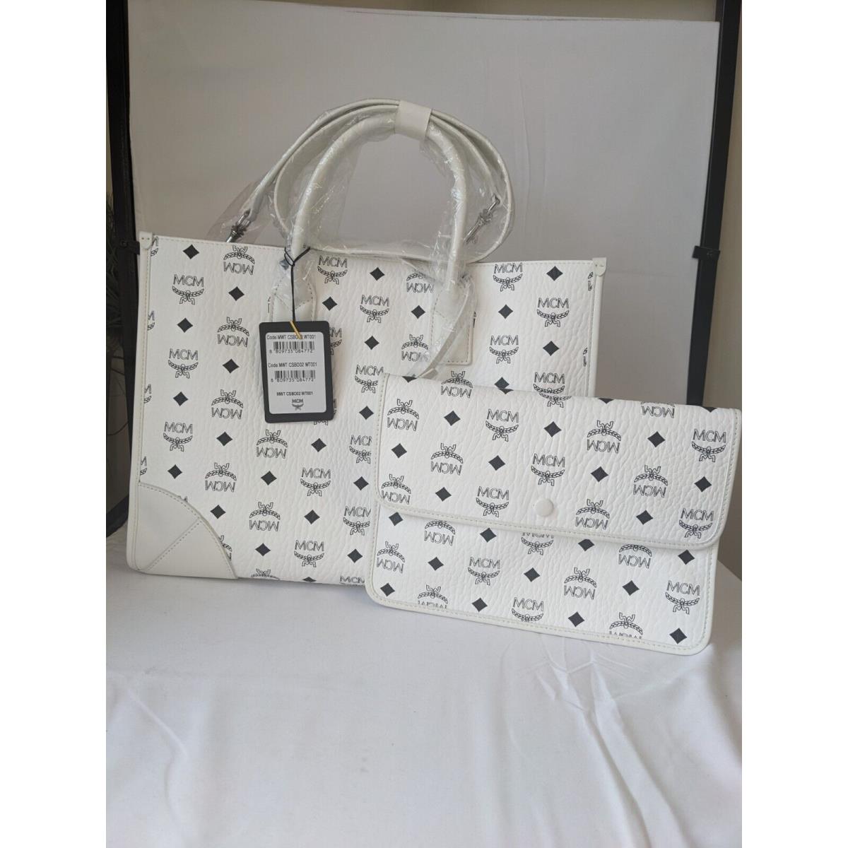 Mcm Women Munchen Tote in Visetos Canvas Large White