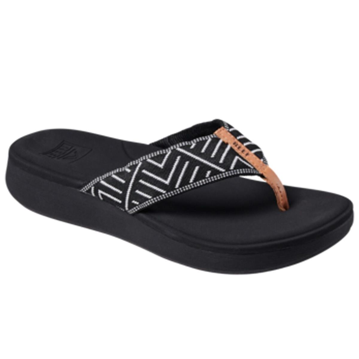 Reef CJ3581 Women`s Cushion Cloud TX Black Geo Arch Support Flip Flop Sandal