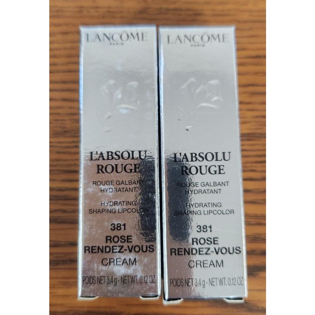 2 Pcs Lancome L`absolu Rouge Hydratng Shapng Lipcolor 381 Rose Rende-vous .12zea