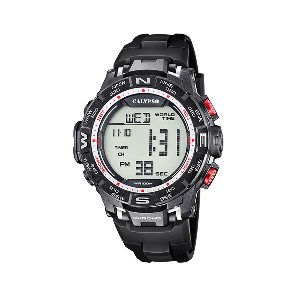 Festina Calypso Large 52mm Mens Digital Watch Chrono Light Alarm Date 12/24H - K5816 Black / Gunmetal / Red